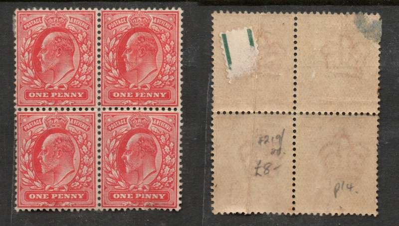 Great Britain  EVIIR, 1902, 1d, block of 4 MNH **