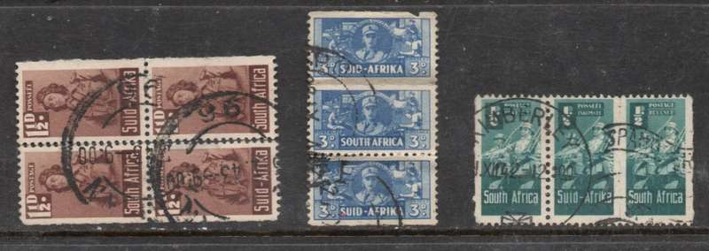 South Africa 1942, 1/2d, 1 1/2d, 3d, multiples (no units) used