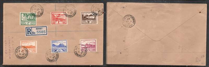 Jersay, German Occupation, 1943 set of 6 on cover local registered JERSEY CHANNEL ISLANDS 6 DE 43