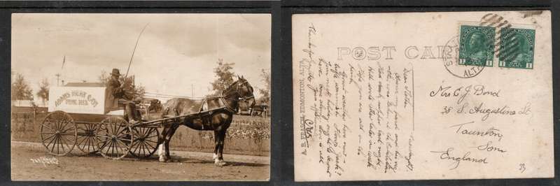 Canada Edmonton, ADAMS MEAT COY, wagon & driver, photo, used 2c > England