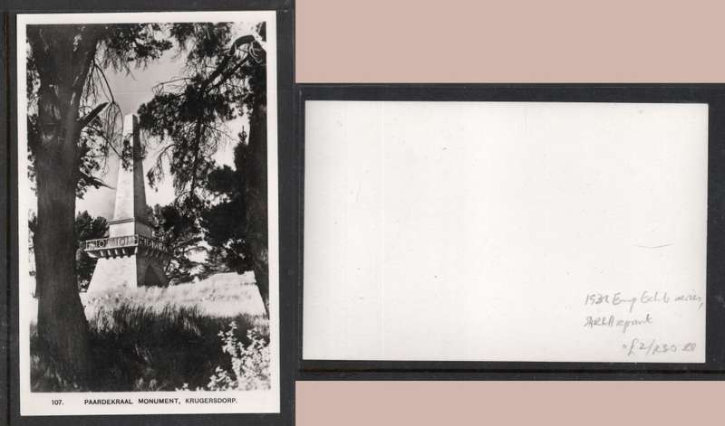 South Africa, Transvaal, Krugersdorp, Paardekraal Monument, photo PPC - nothing on back