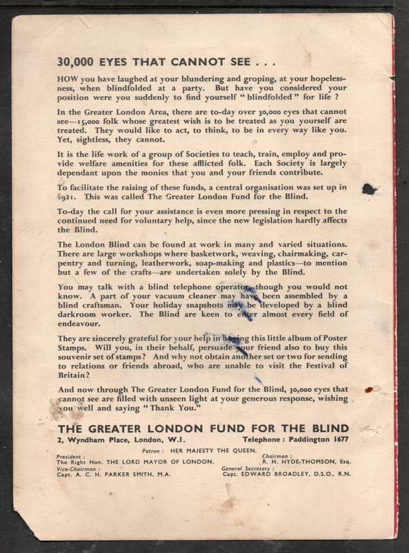 Festival of Britain, 1951, London Fund for the Blind, 10 x 3d labels on card