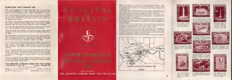 Festival of Britain, 1951, London Fund for the Blind, 10 x 3d labels on card in folder