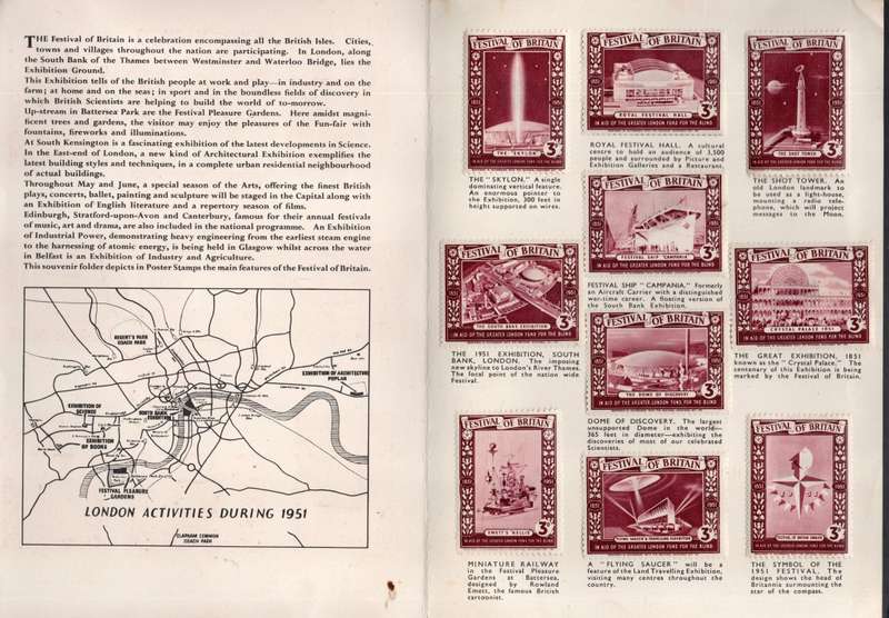 Festival of Britain, 1951, London Fund for the Blind, 10 x 3d labels on card in folder