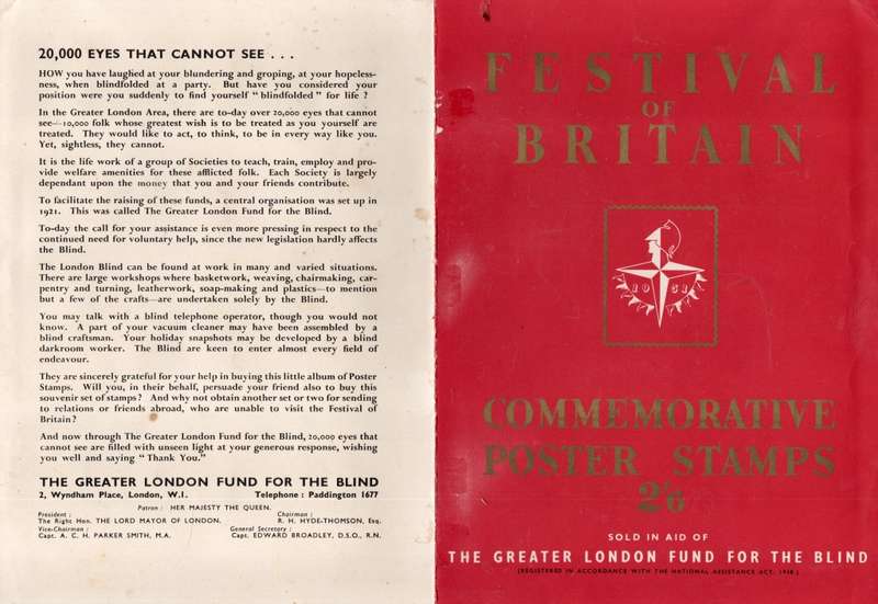 Festival of Britain, 1951, London Fund for the Blind, 10 x 3d labels on card in folder