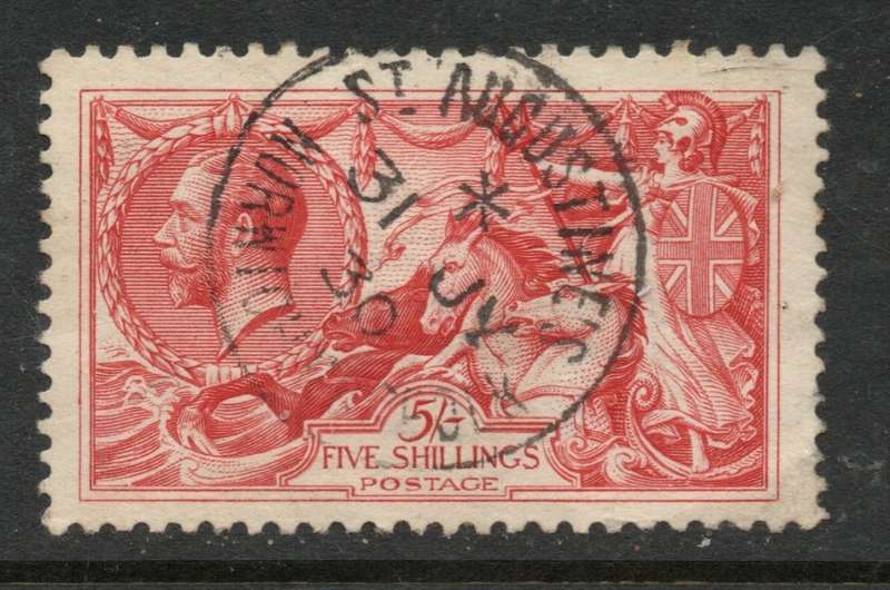 Great Britain, GVR, 1919 5/ rose-red, Bradbury Wilkinson, ST AUGUSTINES NORTHUMBERLAND 311 JY 1930