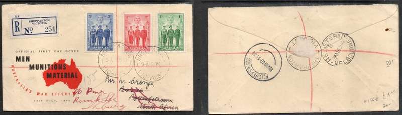 Australia 1940 Dominion Forces First 1d, 2d, 3d,  Day Cover SHEPPERTON VIC > S>Africa