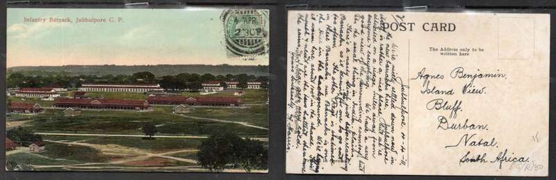 India, Infantry Barracks, ubbulpore, used 1911
