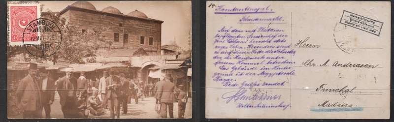 Turkey, unidentified market scene, used ISTAMBUL 12 MAY 1925 > Funchal, Madeira