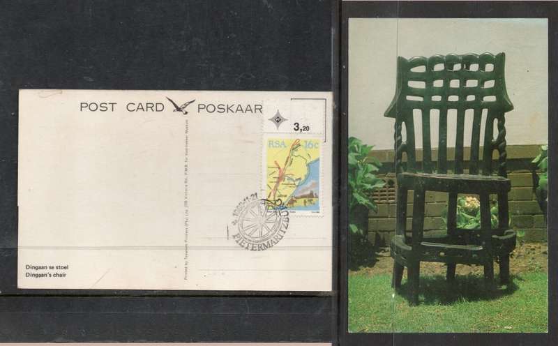 S.Africa, Dingaan`s Chair, used 1st day 100th Anniversary of Great Trek, unaddressed
