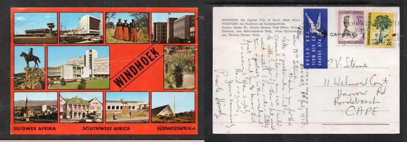 South West Africa, Windhoek, multi view, used 1972, 3c airmail > S.Africa