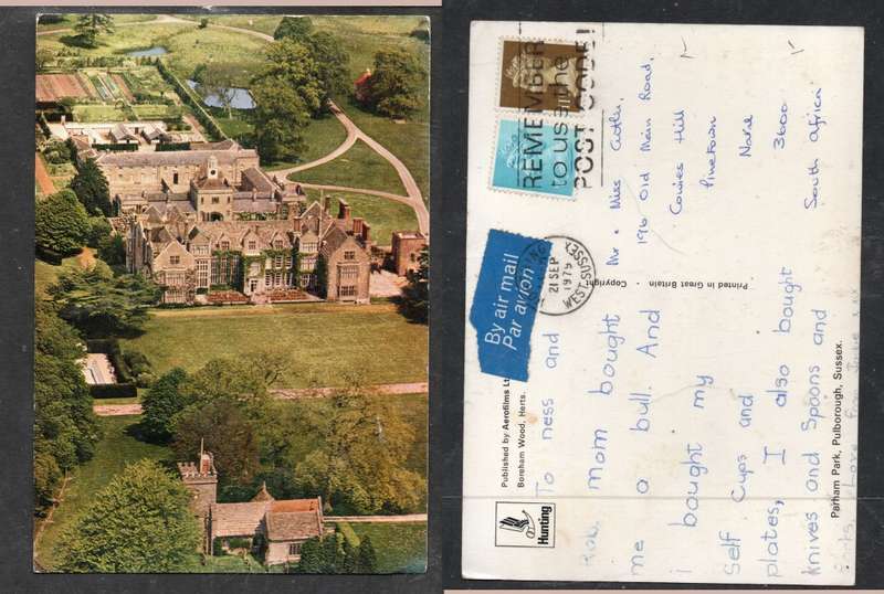 England, Parham park, Pulborough, Susses, used 1975, 12p, airmail > S.Africa