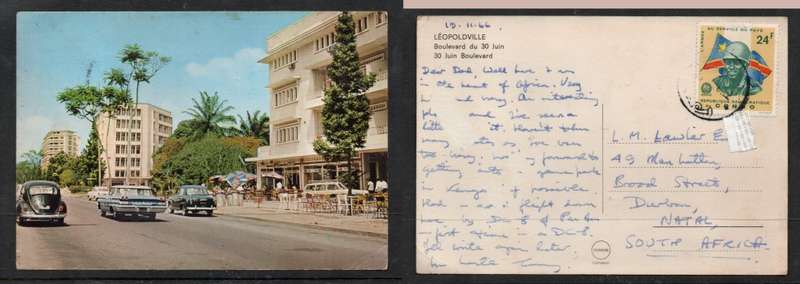 Congo, Leopoldville, 30 Juin Boulevard, used, 1966, 24F > S.Africa