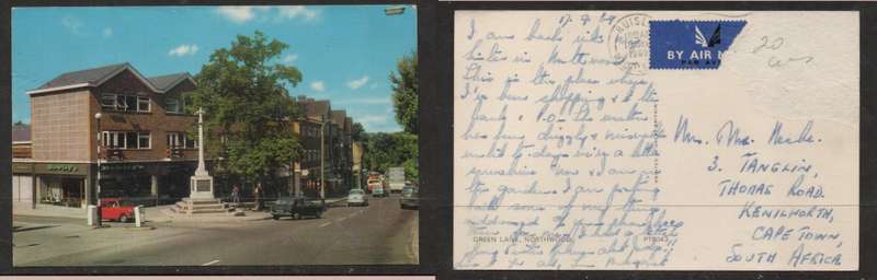 England, Green Lane, Northwood, used, 1960,  stamp removed.e