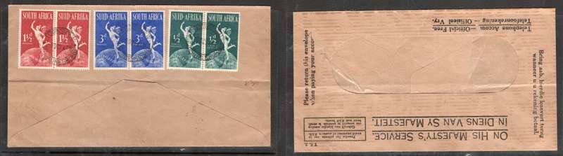 S.Africa Telephone Accounts  official,  U.P.U set used TOWNSVILLE JOHANNESBURG 8 OCT 49
