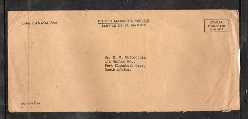 Canada, Official, EIIR, Post Office > S.Africa, no postmarks.