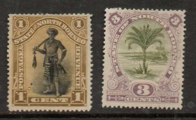North Borneo 1898, 1c, 3c,