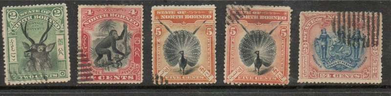 North Borneo 1897 5 values, remainers, used barred oval