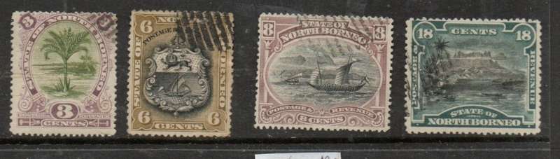 North Borneo 1894 4 values, used , barred oval remainder
