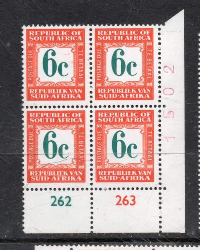 South Africa, 1969 - 71, Postage Due, 6c Control 262, 263, sheet no 1502 MNH **