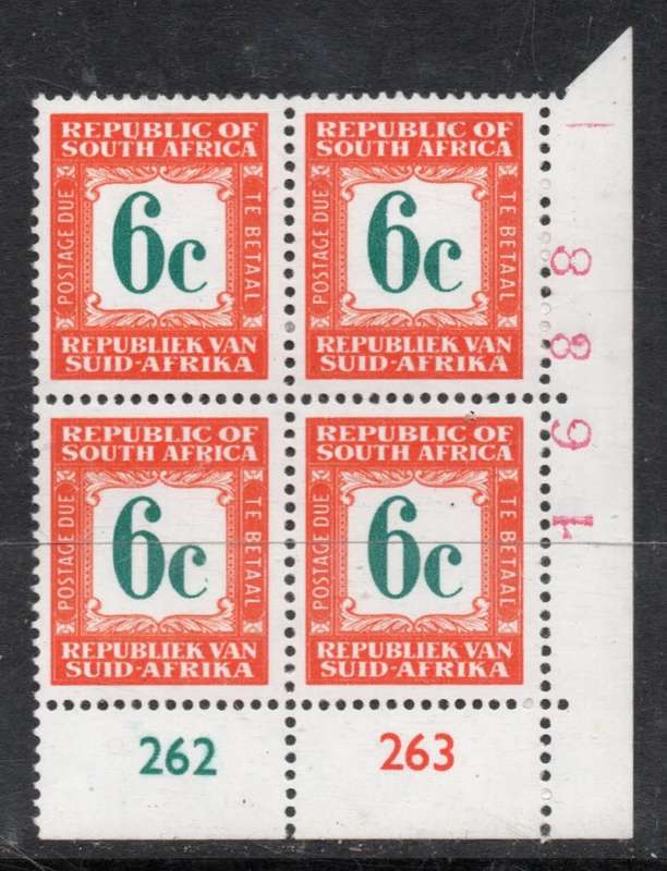 South Africa, 1969 - 71, Postage Due, 6c Control 262, 263, sheet no 1688 MNH **