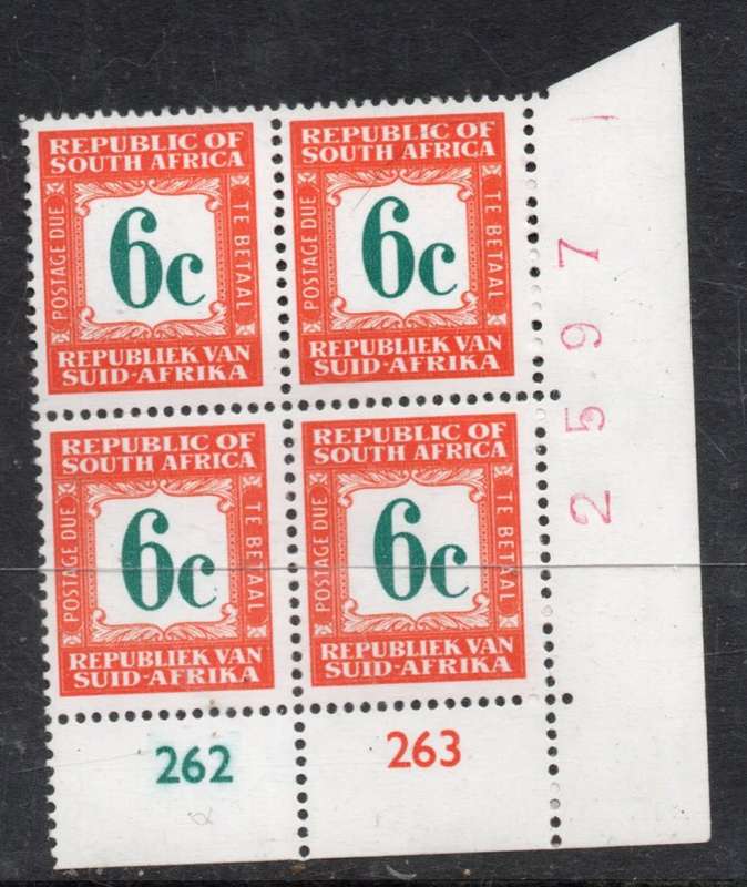 South Africa, 1969 - 71, Postage Due, 6c Control 262, 263, sheet no 2597MNH **