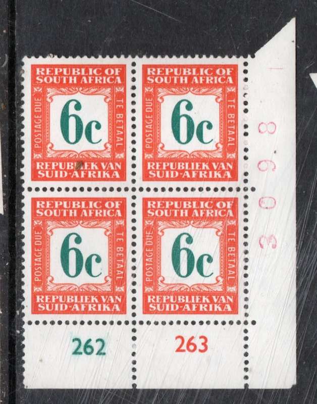 South Africa, 1969 - 71, Postage Due, 6c Control 262, 263, sheet no 3098 MNH **