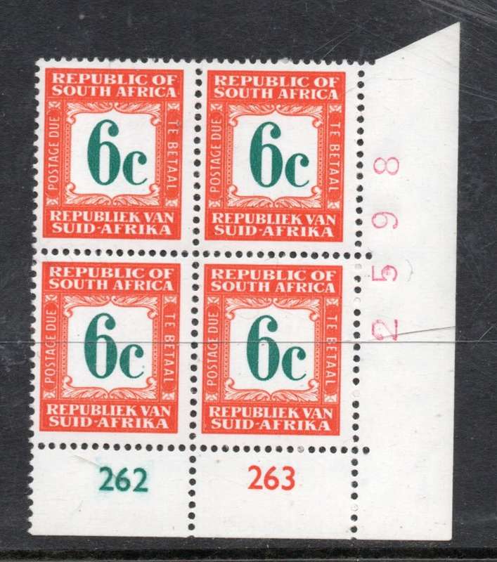 South Africa, 1969 - 71, Postage Due, 6c Control 262, 263, sheet no 2598 MNH **
