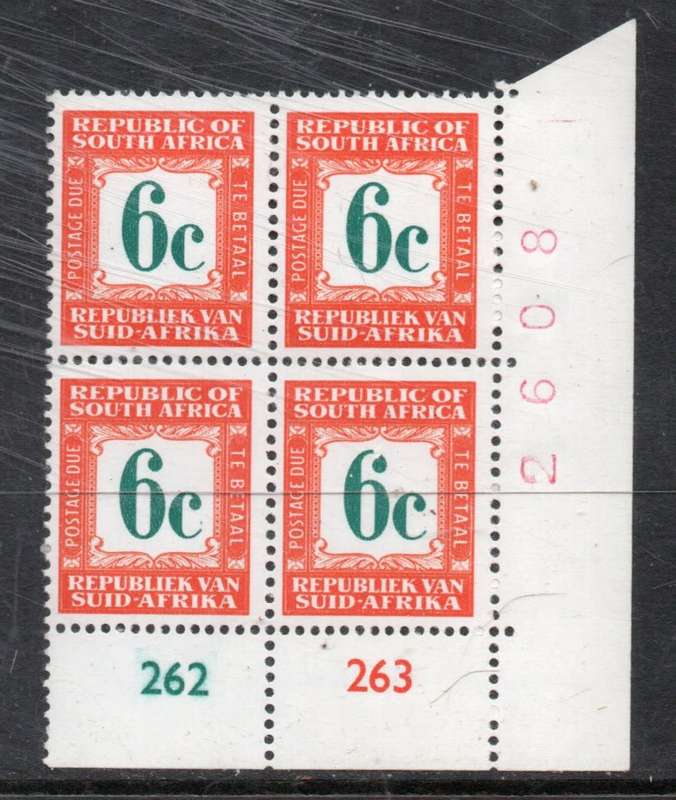 South Africa, 1969 - 71, Postage Due, 6c Control 262, 263, sheet no 2608 MNH **