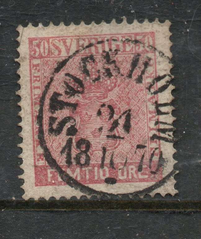 Sweden 1858 - 1860 50 ore pink, used, STOCKHOLM 18 II 70 c.d.s.