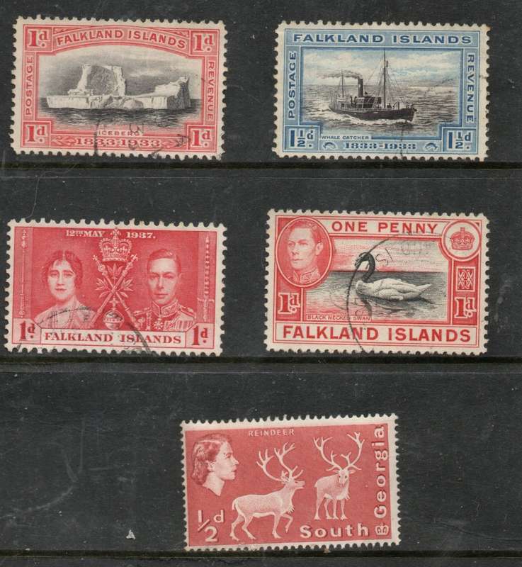 Falkland Islands, GVR,  1933, 1 1/2d, used plus 4 others used