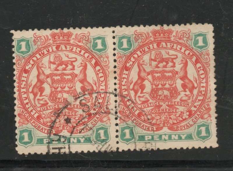 Rhodesia / B.S.A.Co., 1897, 1d, pair used