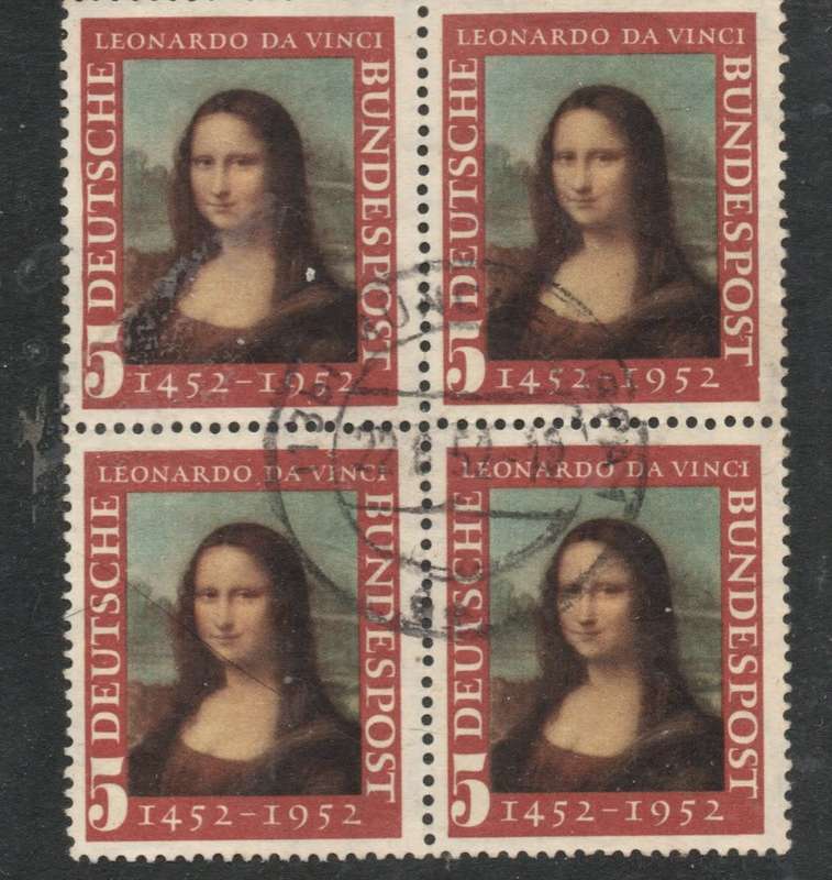 Germany, FRG, 1952, Mona Lisa, block of 4, superb used