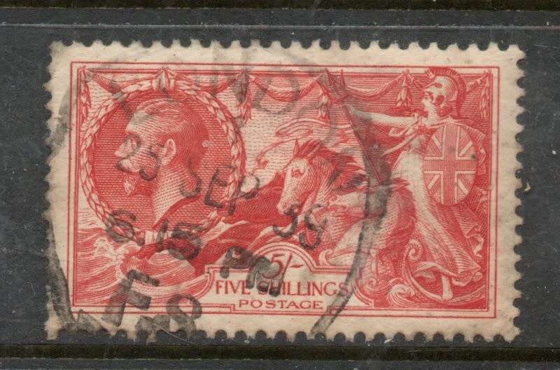 Great Britain, GVR, 1934, re-drawn 5/_, used LONDON F.S. 25 SEP 38 c.d.s.