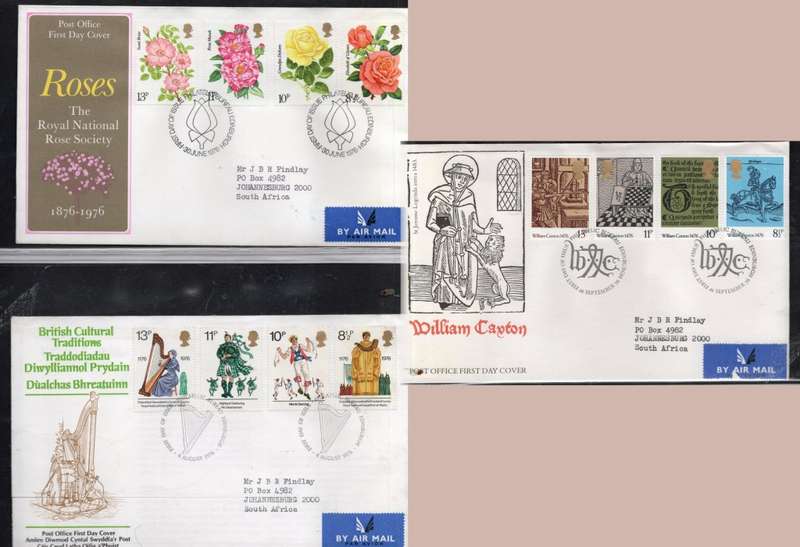 Great Britain EIIR FDCs, 1976 Caxton, Cultural Traditions, 1978 Roses,1978
