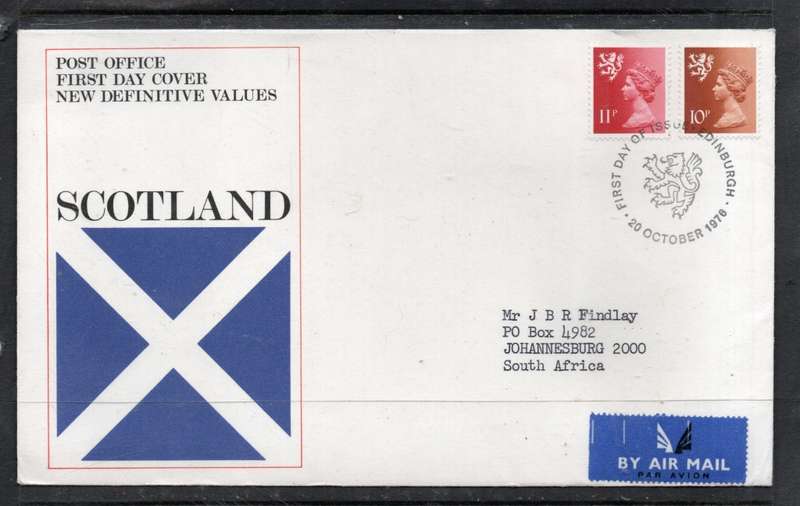 Great Britain EIIR FDC new definitives: Scotland 1976,10p, 11p> S.Africa