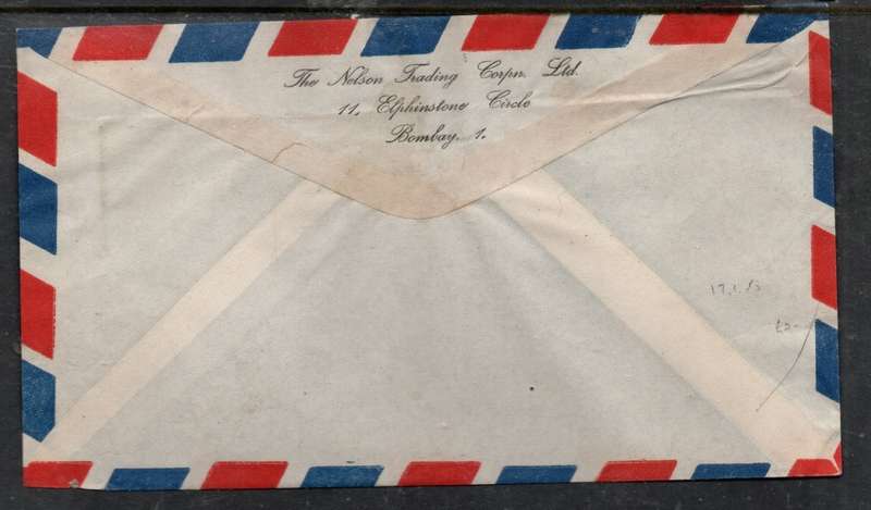 India, cover, GVIR,12 annas, BOMBAY STOCK EXCHANGE 17 MR 53 > Geneva