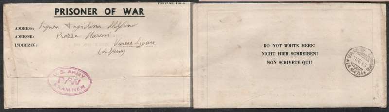 Italian Prisoner of War in Algeria > Italy, VARESSE LIGURE 08.6.45 arrival, , U.S.ARMY P/W EXAMINER