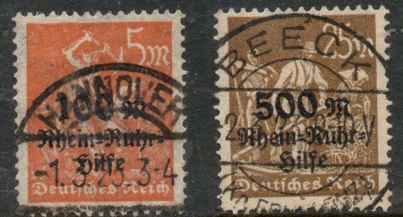 Germany, 1923 Rhine - Ruhr Stilte opts, 100m & 500m, good used