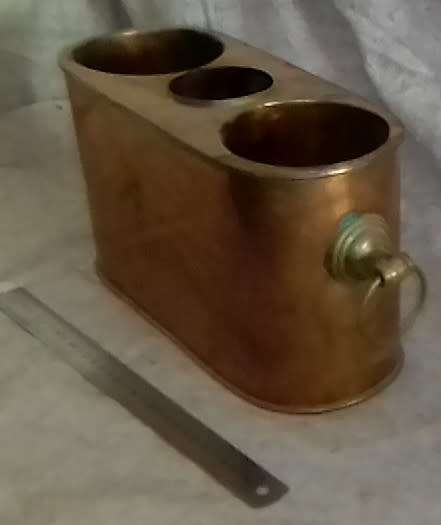 Two bottle wine cooler (ice), copper body, brass handles
