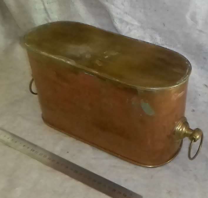 Two bottle wine cooler (ice), copper body, brass handles