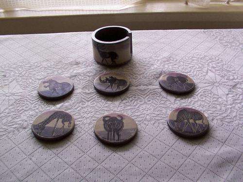 Drinks coasters. kenya, kisii, soapstone, zebra, buck, rhino, lion, buffalo, giraffe