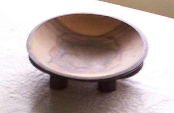 Carved wood circular bowl with handles under, 70mm high, 245mm diameter