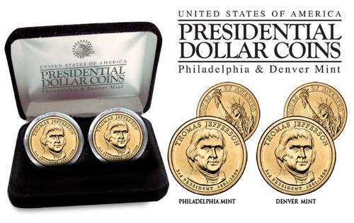 2007 THOMAS JEFFERSON - P & D Bunc 2-Coin Set US Mint Presidential Dollar Coin Series