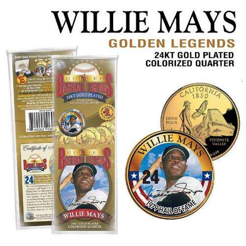 "CLEARANCE STOCK" - WILLIE MAYS Giants GOLD US Mint State Quarter + Trading Card