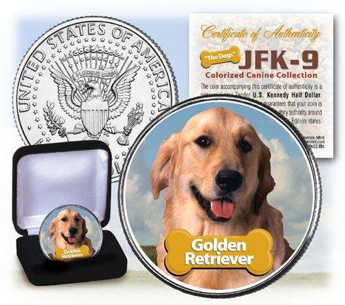 "CLEARANCE STOCK" - GOLDEN RETRIEVER U.S. JFK HALF "The Dogs" COIN w/BOX