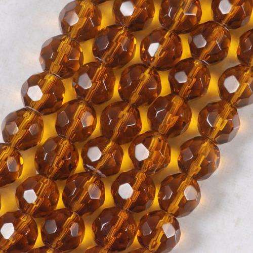 Amber Facetted Round Glass Beads (6mm)(Pack of 25)
