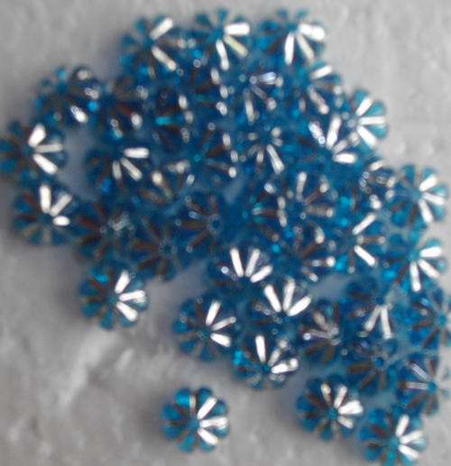 Light Blue &  Silver Acrylic Sparkle Daisy Spacer/Bead(3.5mmx6mm)