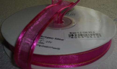 Cerise Organza  Ribbon with Satin&Gold Trim(per metre)(12mm)