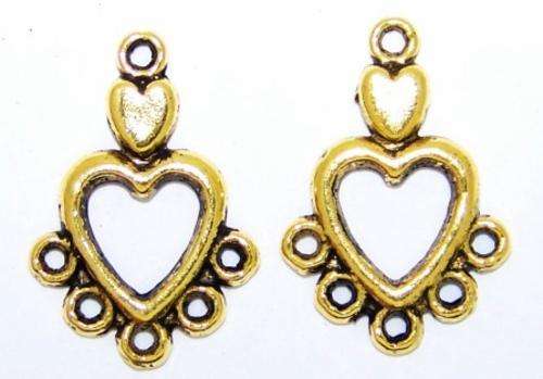 Antique Brass Heart Pendant /Charm /connector with Loops